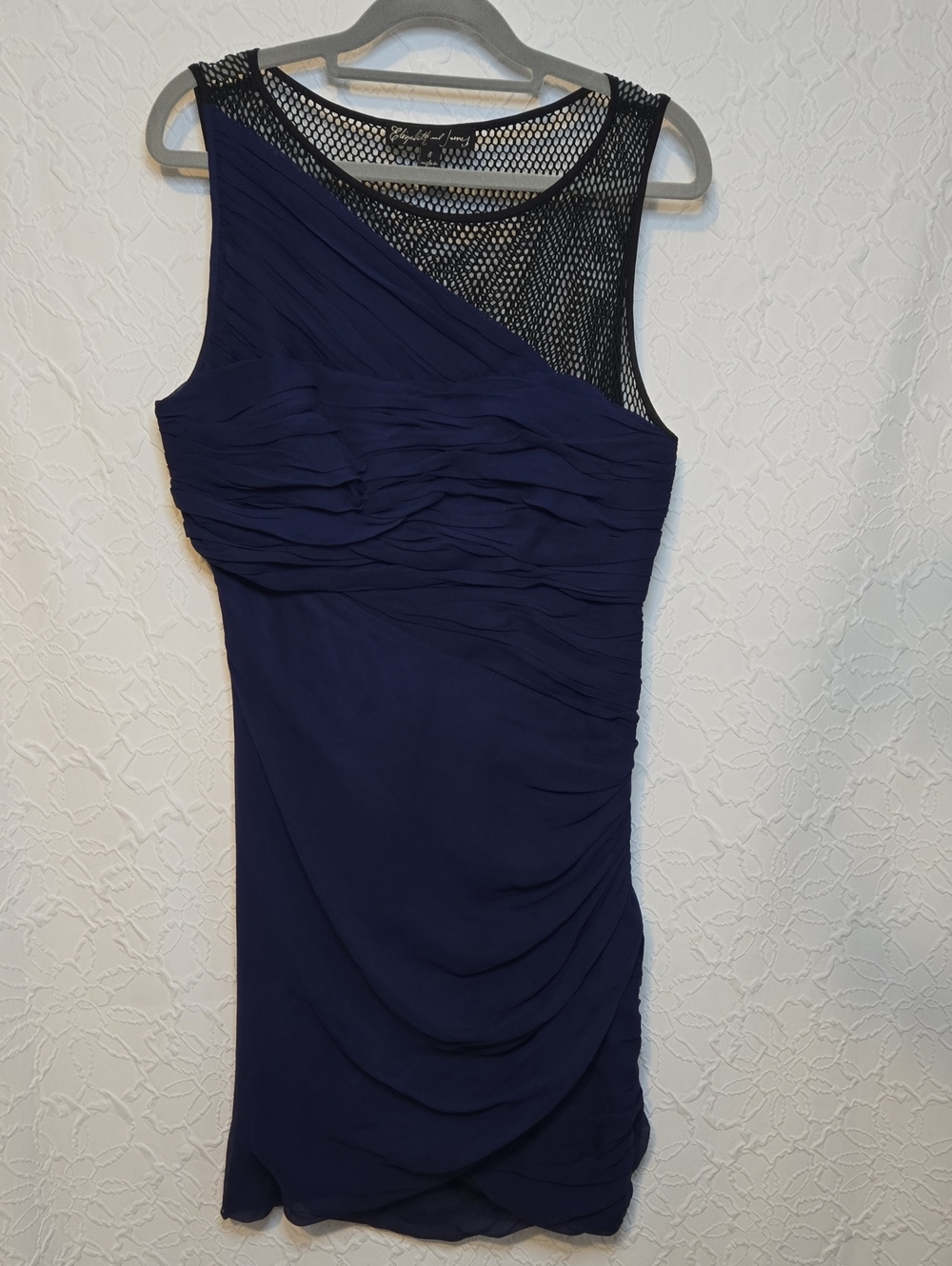 Navy Elizabeth And James Cocktail Dress With Black Mesh, Size 8
